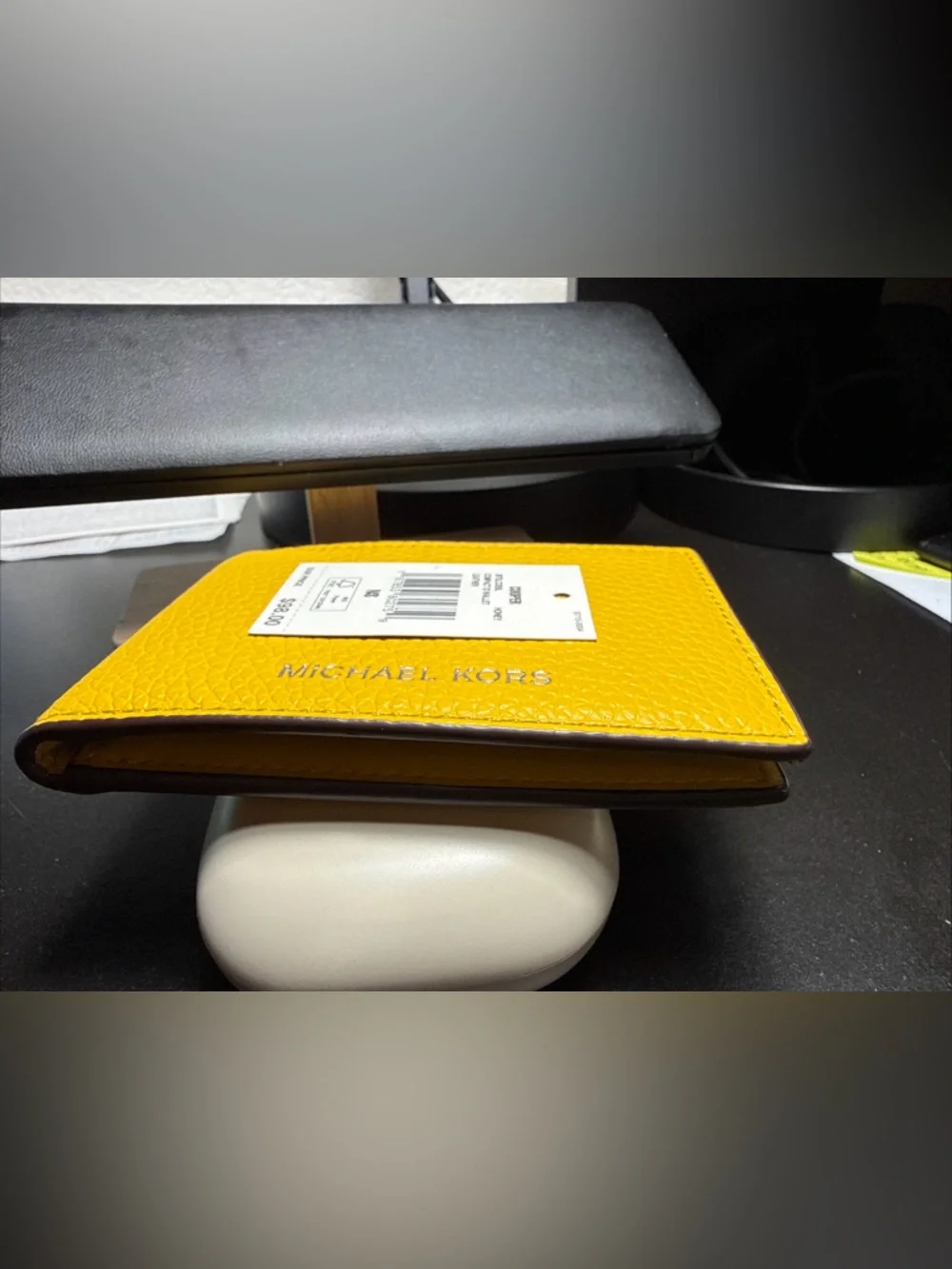 Michael Kors Yellow Pebbled Leather Compact Card Wallet